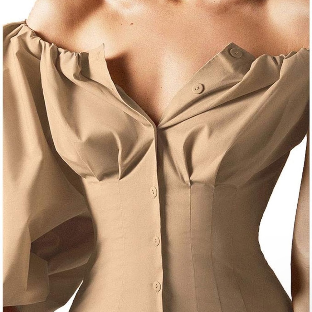 Cottage core Premium button up, off the shoulder blouse.